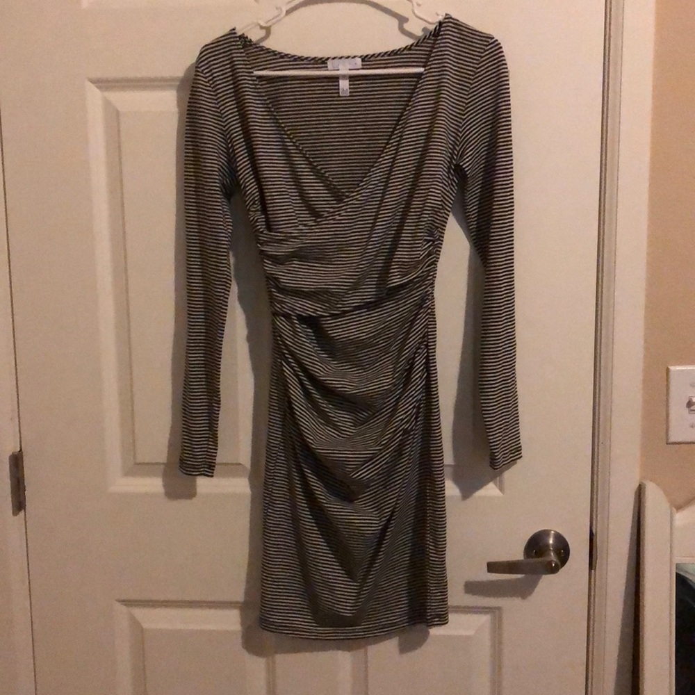 XS Leith (Nordstrom) ruched B&W bodycon